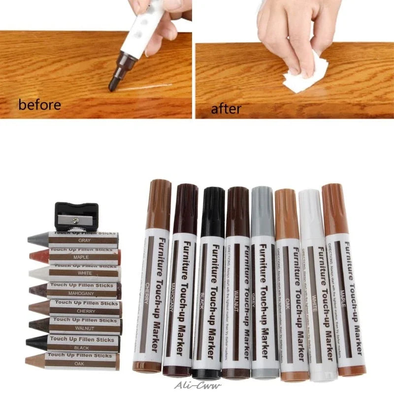Furniture Touch Up Kit 12/17/21Pcs Wood Scratch Repair Markers & Filler Sticks