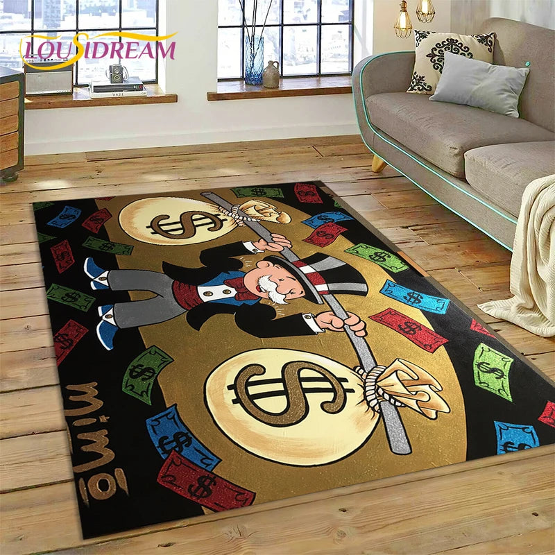 Game Dollar Monopoly Cartoon Money Rug Carpet for Living Room & Bedroom