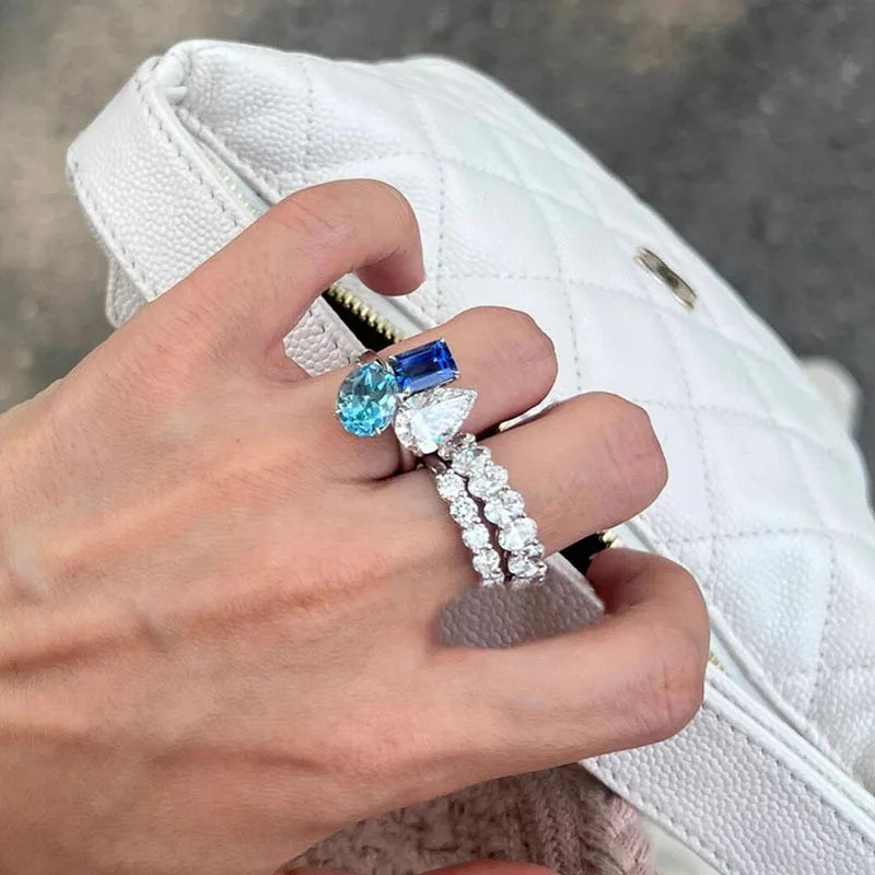 High-End Hip Hop Style Sparkling Diamond Ring Set for Parties and Gifts