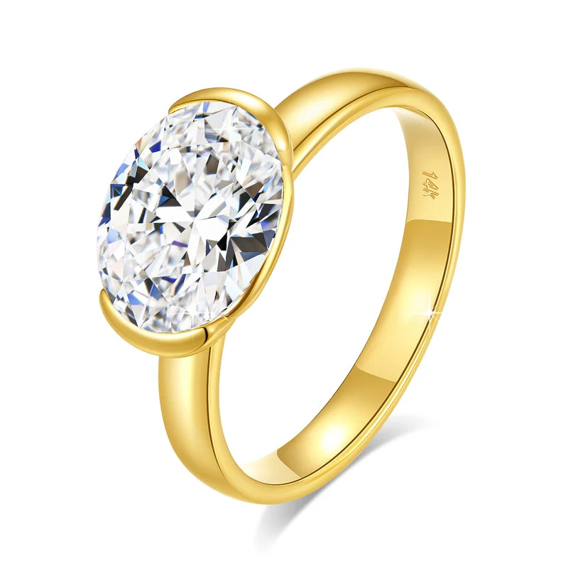14K Gold Moissanite Engagement Ring Oval Cut 3CT Lab Created Wedding Jewelry