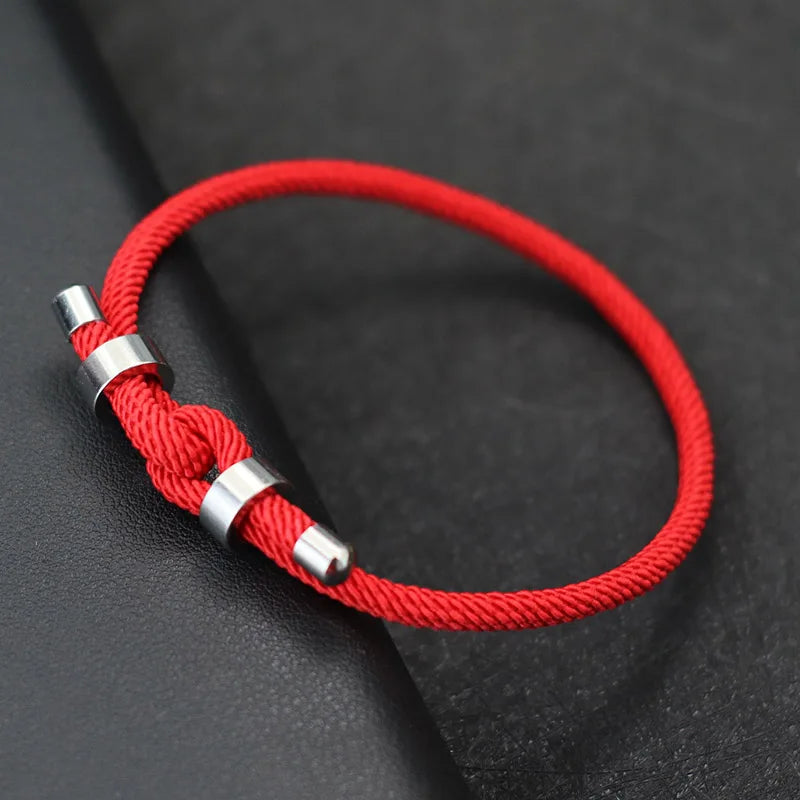 Adjustable Men’s Lucky Red Thread Bracelet with Stainless Steel Chain and Cord