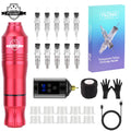 Wireless Rotary Tattoo Kit with 10 Cartridges - Portable Permanent Makeup Set