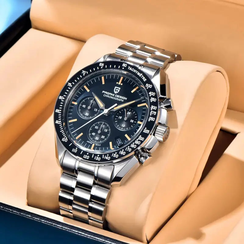 Men's Retro Moon Watch Quartz Chronograph with Sapphire Crystal - Multiple Colors