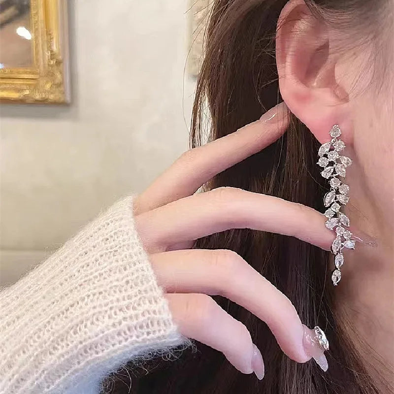 Exquisite Long Tassel Earrings for Women with Rhinestones & AAA Zircon
