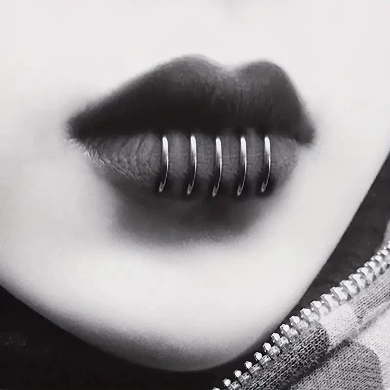 5pcs Hypoallergenic Clip-On Lip Rings Stainless Steel Fake Piercing Hoops for Women and Men