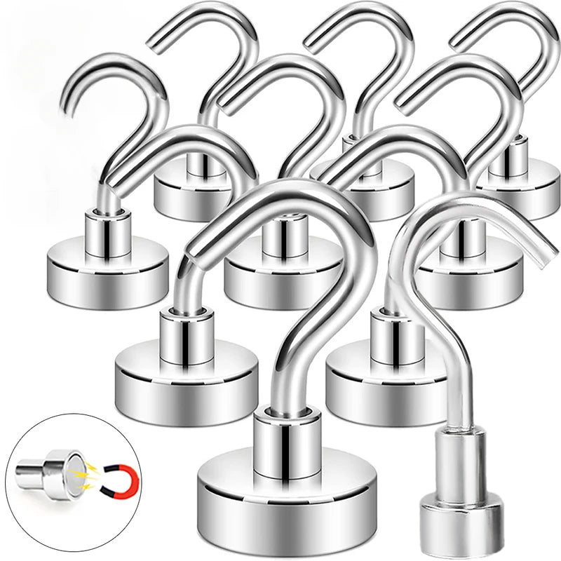 Heavy Duty Magnetic Wall Hooks Set - Strong Metal Key & Tool Hangers for Home Kitchen Bathroom