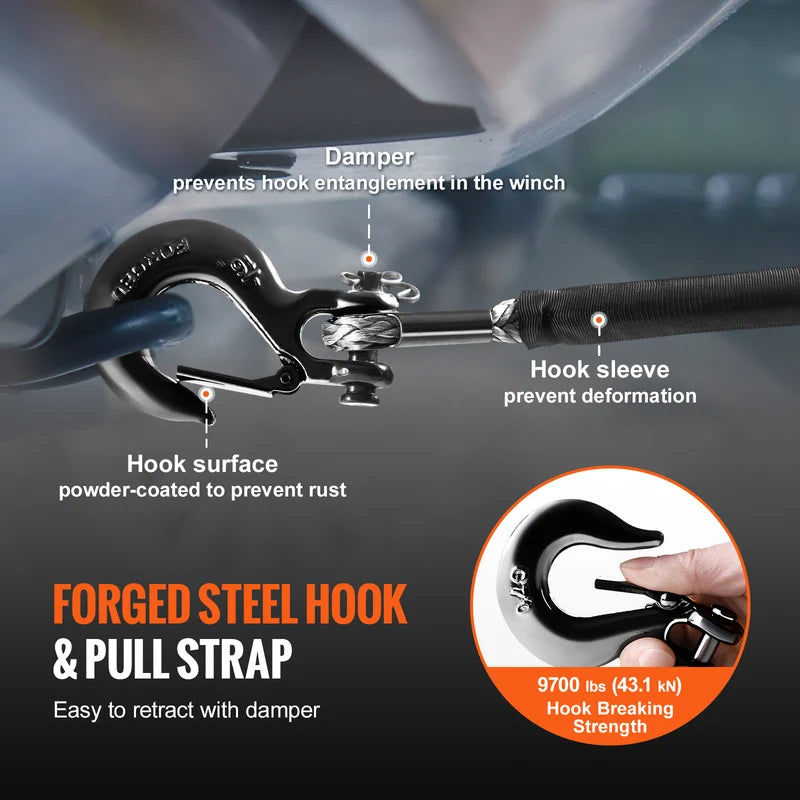 Heavy Duty Synthetic Winch Rope 50ft Line with Forged Hook for ATV Off-Road Vehicles