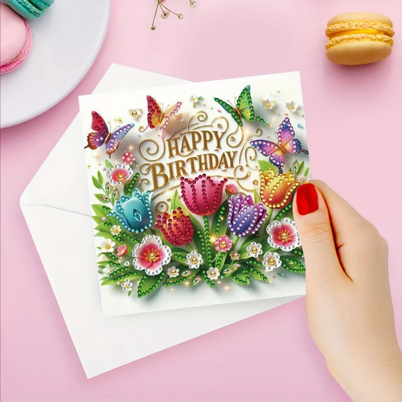 6-Piece DIY Diamond Painting Card Set with Floral Bird & Pattern Designs - Sparkling Handmade Greeting Cards