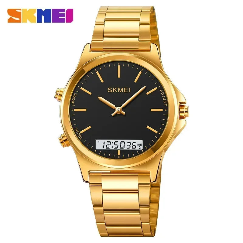 Digital Quartz Sport Watch for Men Waterproof Stainless Steel Dual Display
