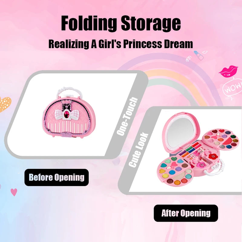 Kids Makeup Toy Set with Mirror Pretend Play Cosmetic Kit - Washable & Safe