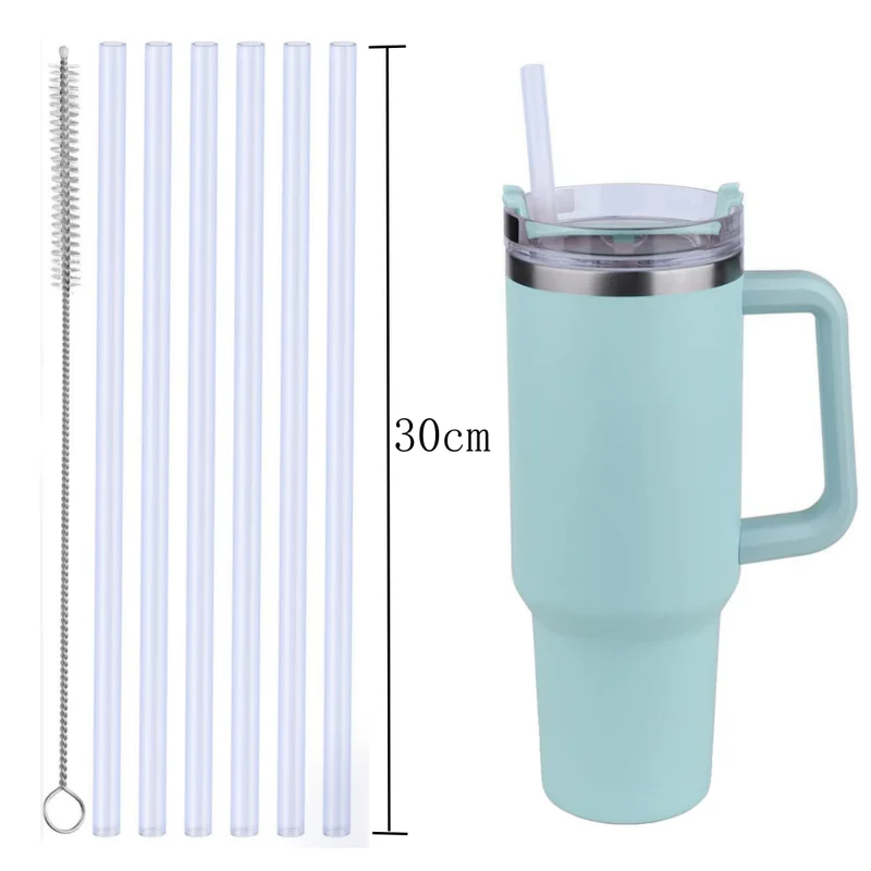 Reusable Plastic Straw with Cleaning Brush for Tumblers - Compatible with 30 oz & 40 oz Cups
