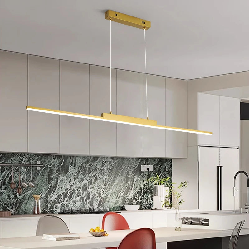 Modern Minimalist LED Pendant Light for Dining Room Adjustable Linear Chandelier in Gold