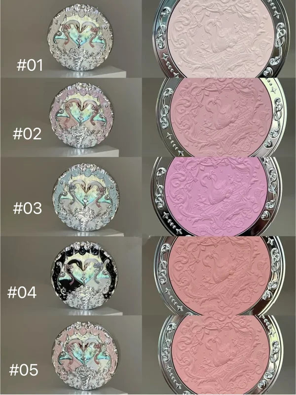 Long-Lasting Blush Powder with Embossed Swan Design - Natural Brightening Makeup, 5g