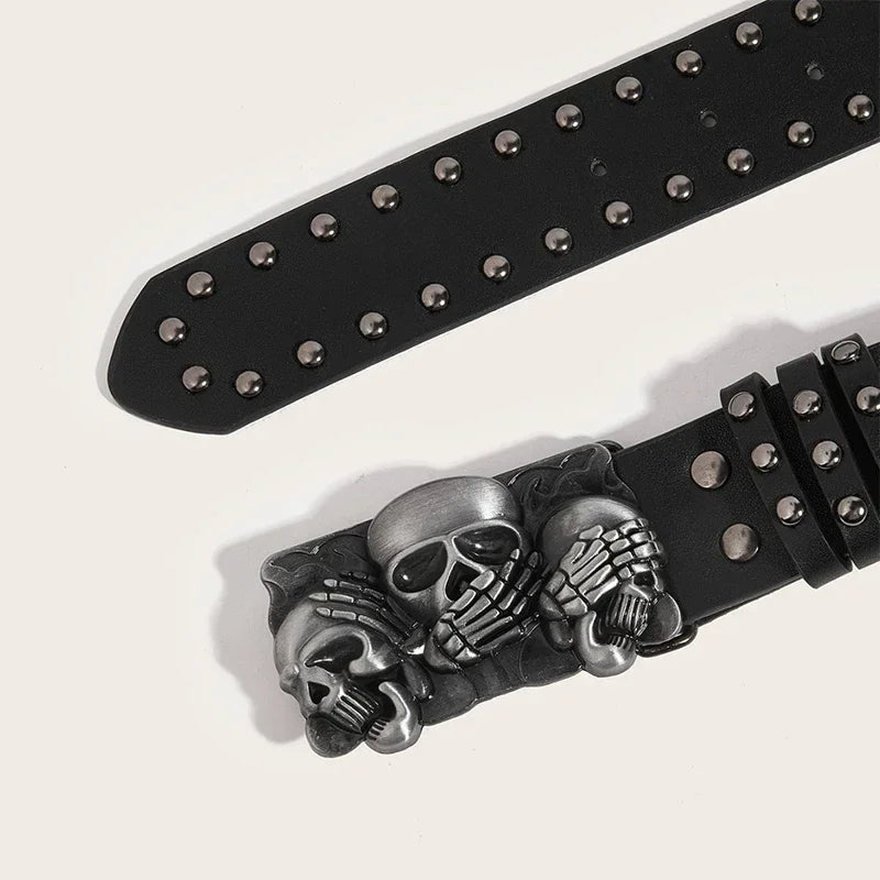 Gothic Skeleton Hand Belt with Skull Buckle for Men - Vintage Punk Hip Hop Accessory