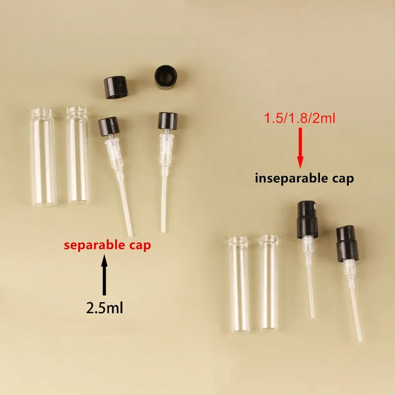 Glass Perfume Sample Bottles with Bayonet/Snap-On Pump 1ml–2.5ml Set
