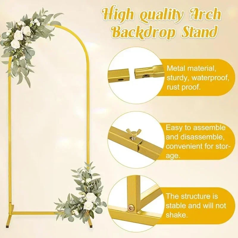 Large Metal Balloon Arch Backdrop Stand for Weddings & Events, Reusable Gold Frame
