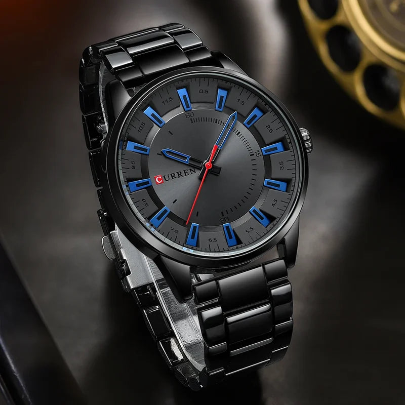 Men's Ultra-Thin Business Wristwatch with Large Dial and Steel Strap
