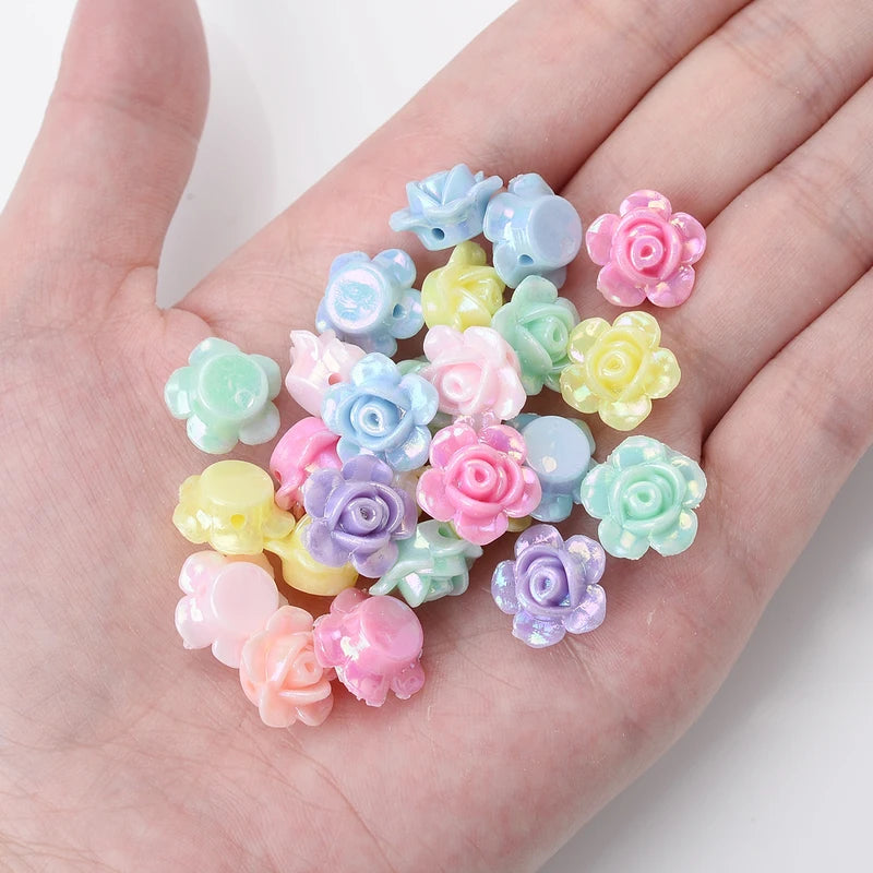 50pcs Acrylic Beads 13x8mm Multicolor Rose Flower Spacer Jewelry Making Supplies