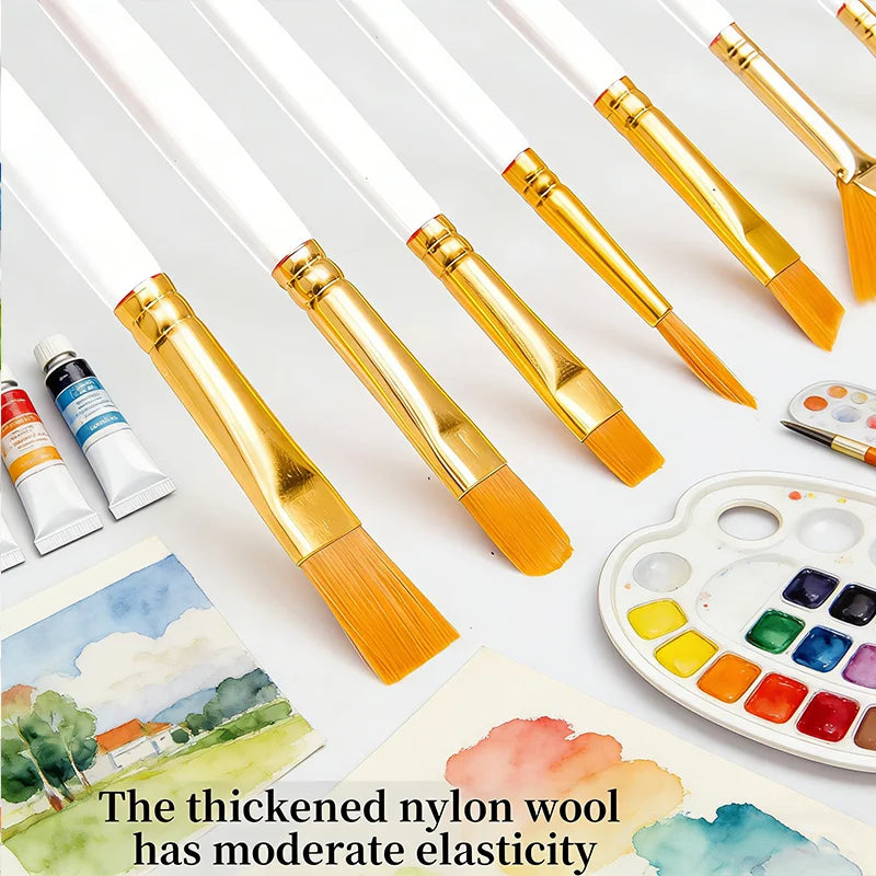 10-Piece Artist Paint Brush Set - Nylon Bristle Watercolor, Acrylic & Oil Brushes