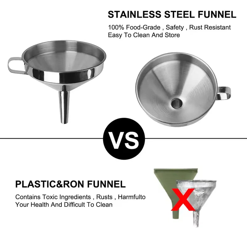 Stainless Steel Funnel with Strainer - Food Grade Kitchen Oil Filter - Small Metal Food Funnel