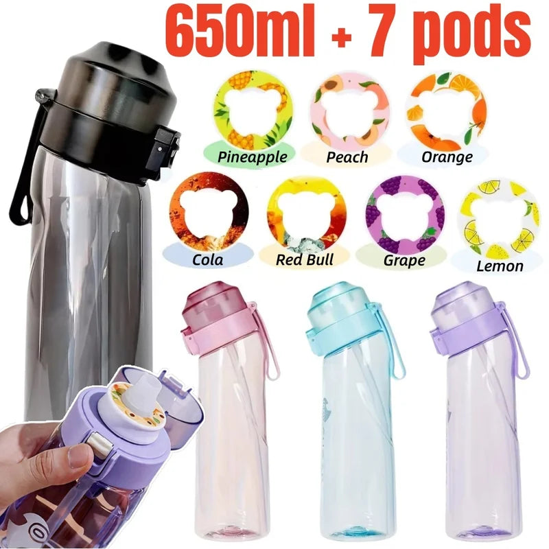 650ml Portable Sports Water Bottle with Fruit-Flavored Pods Leakproof Drinking Cup