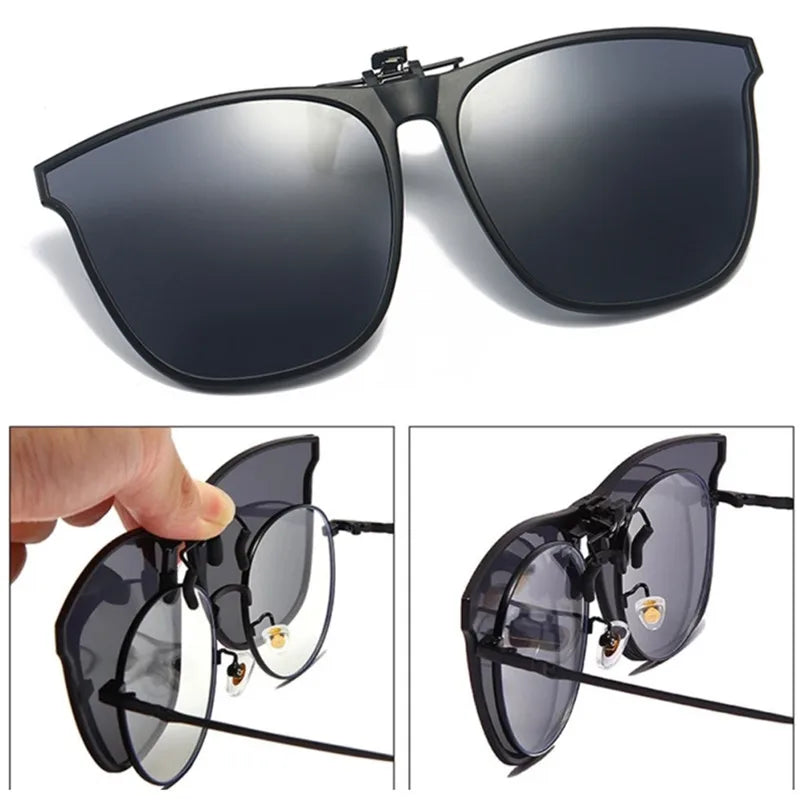 Polarized Clip-On Sunglasses for Men Car Drivers Night Vision Anti Glare Vintage Square