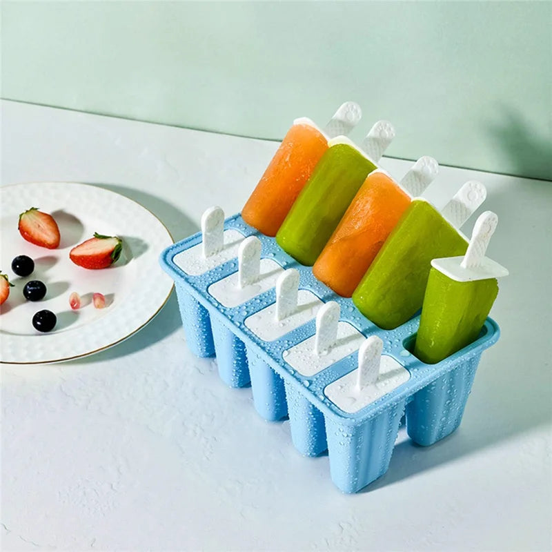 Silicone Ice Pop Molds Set - 10 Pieces BPA-Free Reusable Freezer & Oven Safe