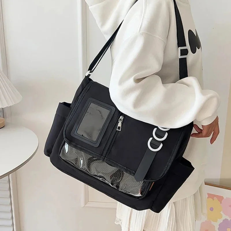 Japanese Harajuku School Bags for Girls Transparent Itabag Shoulder Crossbody Bag DIY Badge Display