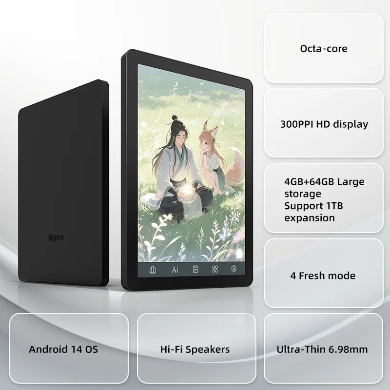 6-Inch E-Reader with Adjustable Front Light, 300 PPI E Ink Display, Android 14, 64GB Storage