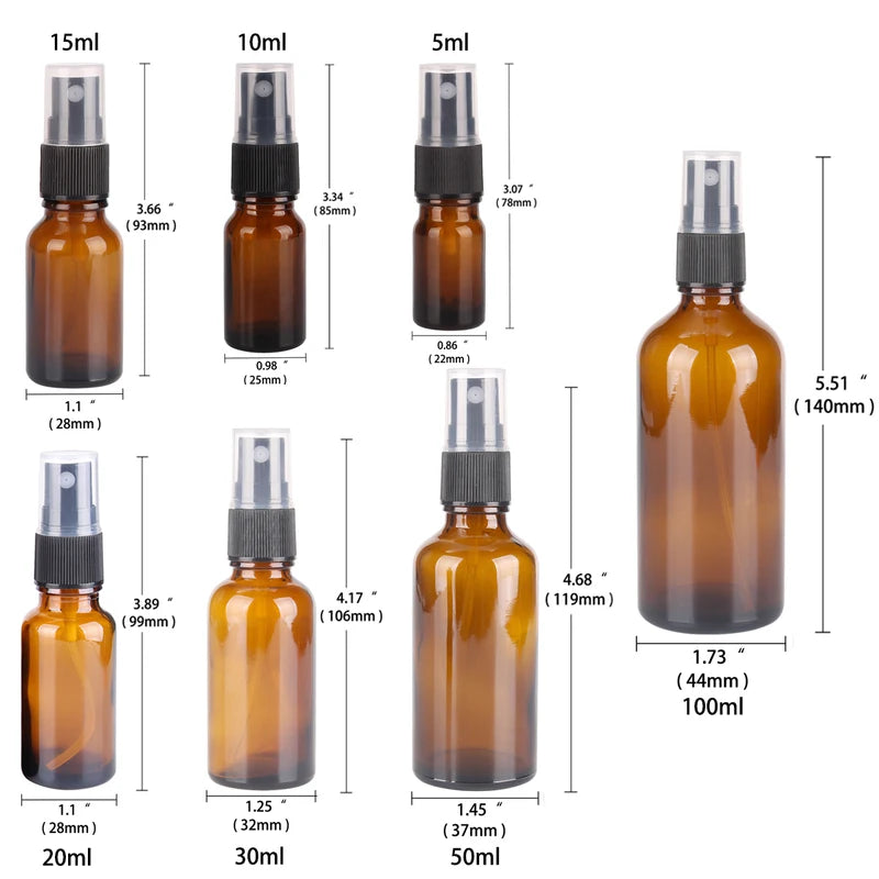 Refillable Amber Glass Spray Bottles Set for Perfume & Essential Oils