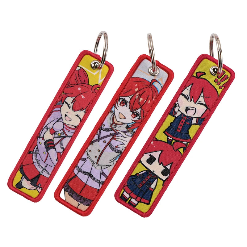 Cute Girls Embroidered Keychains - Cartoon Anime Key Fobs for Bags & Gifts