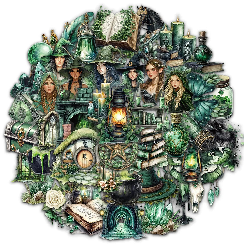 50PCS Witch of the Woods Theme Waterproof Stickers for Scrapbooking & Phone Cases