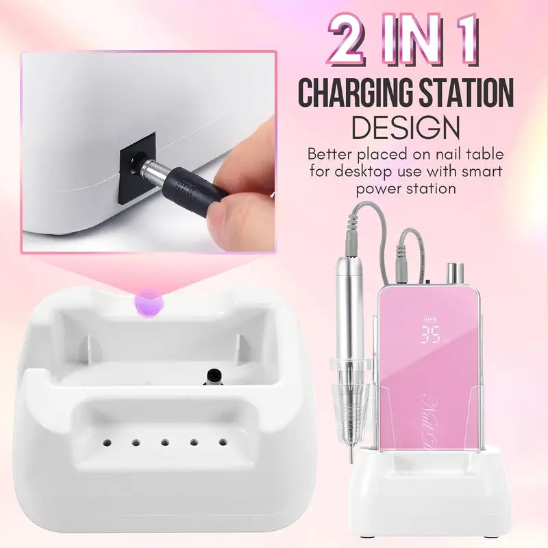 Professional Electric Nail Drill 35000RPM Rechargeable Efile for Nail Art