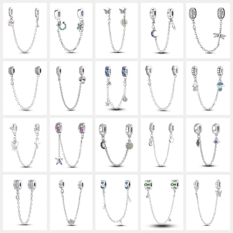 925 Sterling Silver Safety Charms Snowflakes Stars Moon Heart Bow for DIY Jewelry & Gift