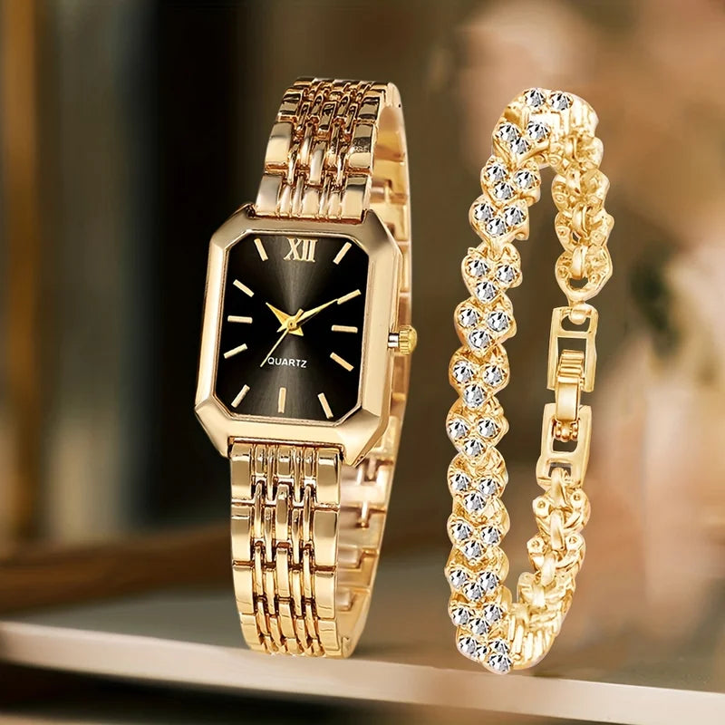 2-Pack Women's Quartz Wristwatches with Rhinestone Bracelets - Multiple Colors