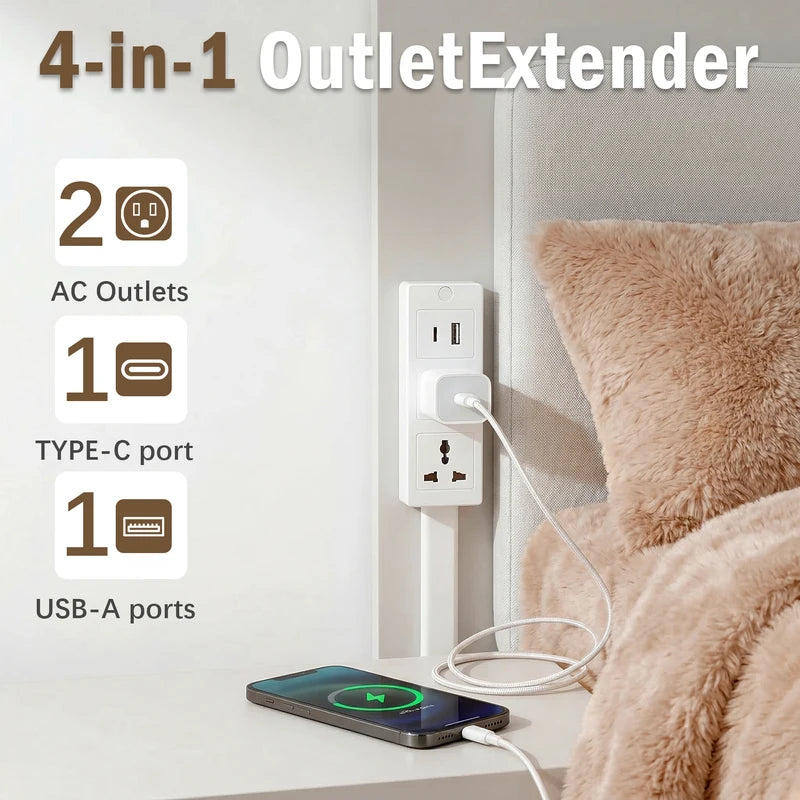 Retractable Power Socket Extender with USB Ports & Adjustable Wall Outlet