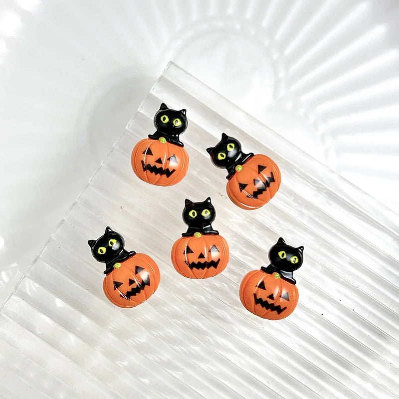 Halloween Nail Art Resin Charms Mix - Ghost, Pumpkin, Cartoon Nail Decor for DIY Nails