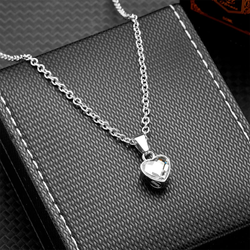 Stainless Steel Heart Urn Necklace with Birthstone - Cremation Keepsake Jewelry