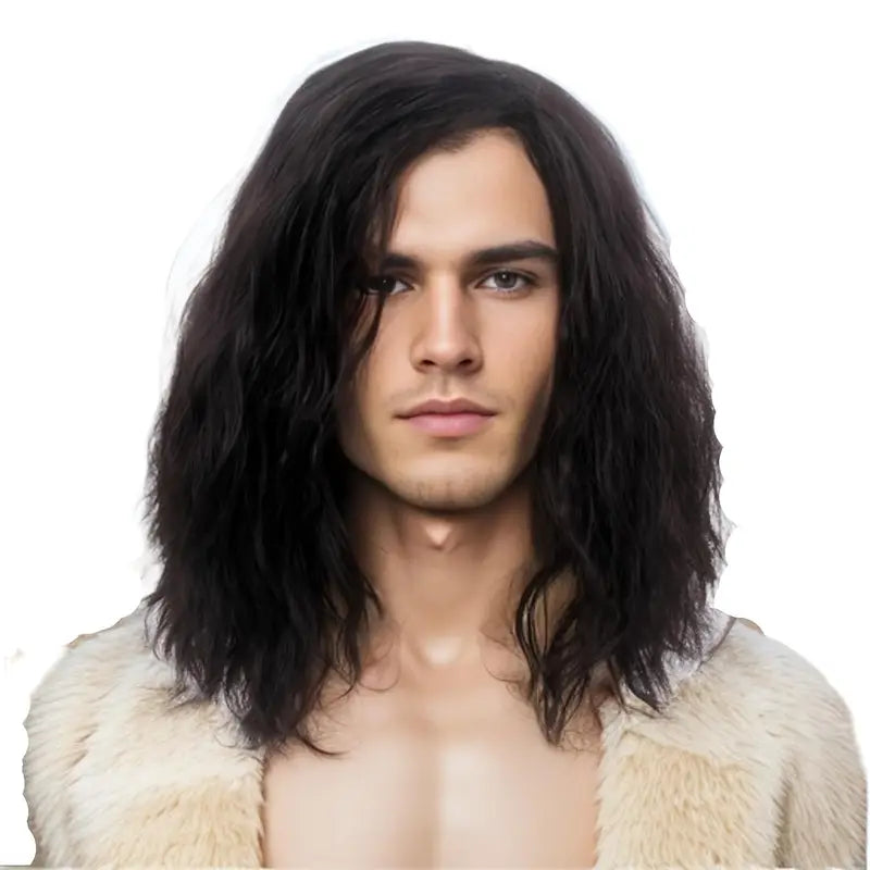 Men's 40cm Fluffy Short Curly Brown Wig for Halloween & Cosplay