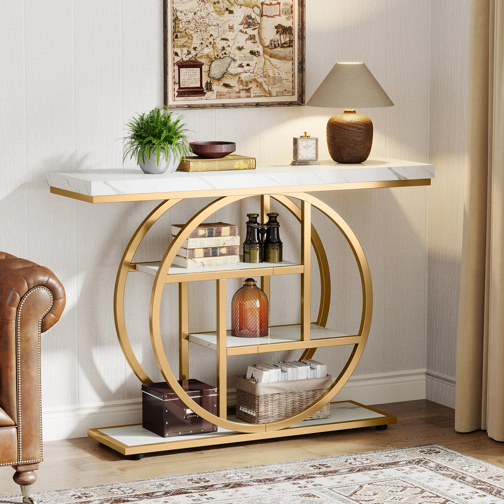 4-Tier Industrial Console Table with Shelves for Entryway Living Room