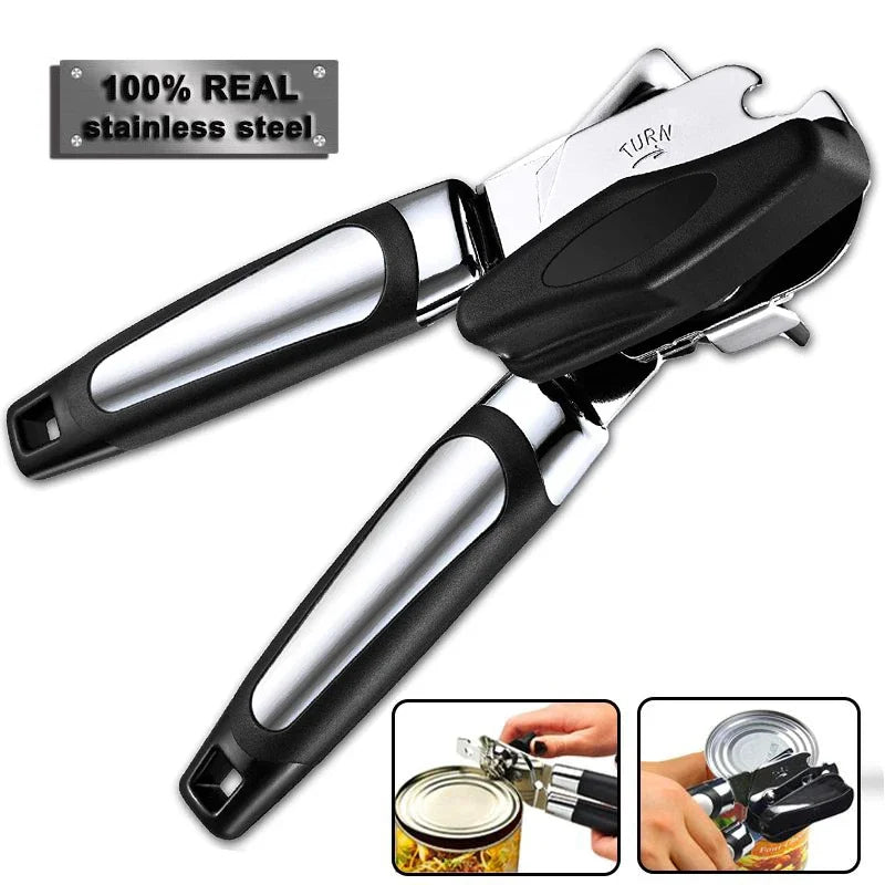 Stainless Steel Can Opener with Bottle Opener - Kitchen Utensil, Durable & Ergonomic