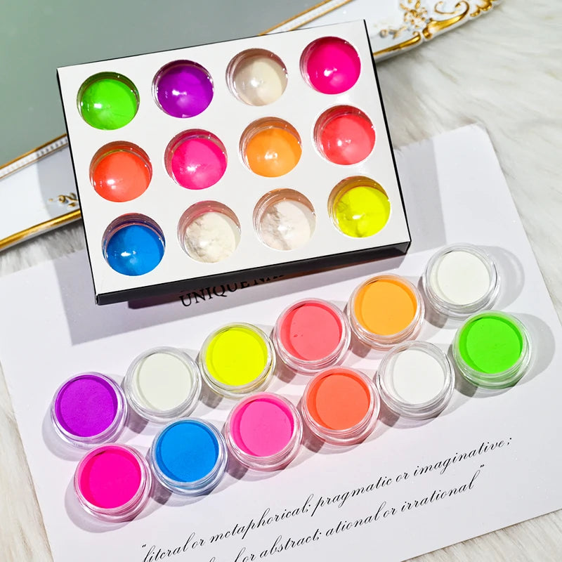 12pcs Glow in Dark Luminescent Powder Set for Nail Art and Crafts