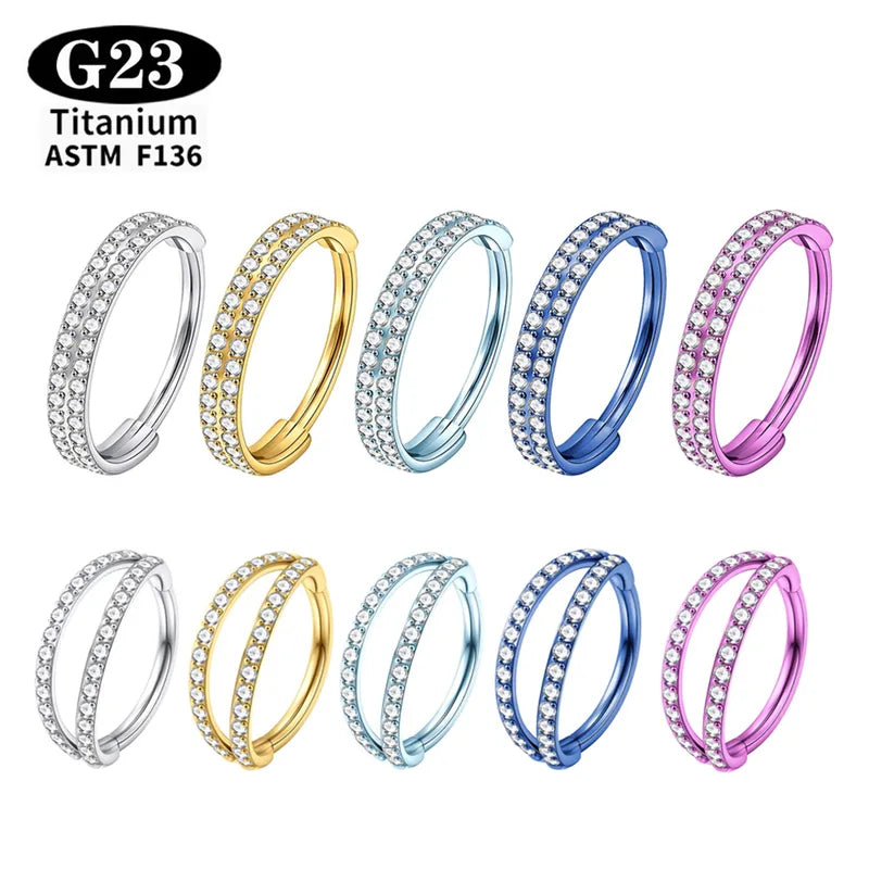 Titanium Helix & Septum Nose Ring Hoop Earrings with Clear CZ Body Jewelry