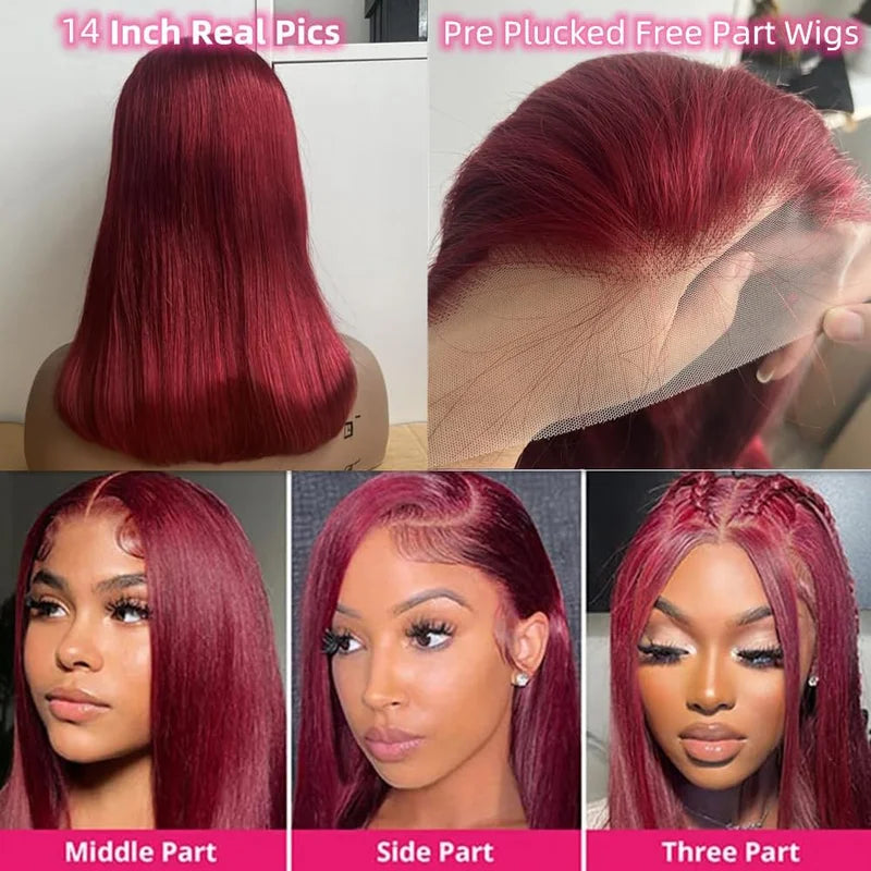 Brazilian 99J Bob Human Hair Wig - Straight Lace Front Short Wig with HD Transparent Lace