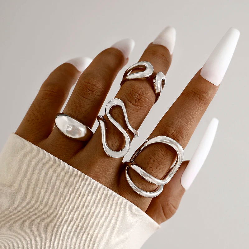 Trendy Geometric Circle Opening Joint Rings Set for Men & Women - Alloy Jewelry