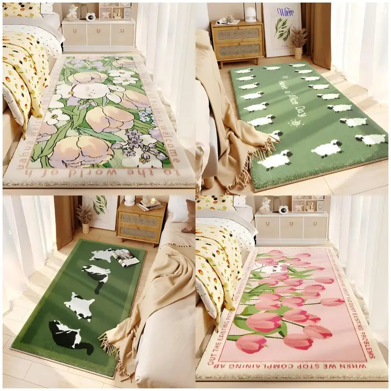 Cute Flower Plush Carpet Non-Slip Floor Mat for Living Room Bedroom Kids Room