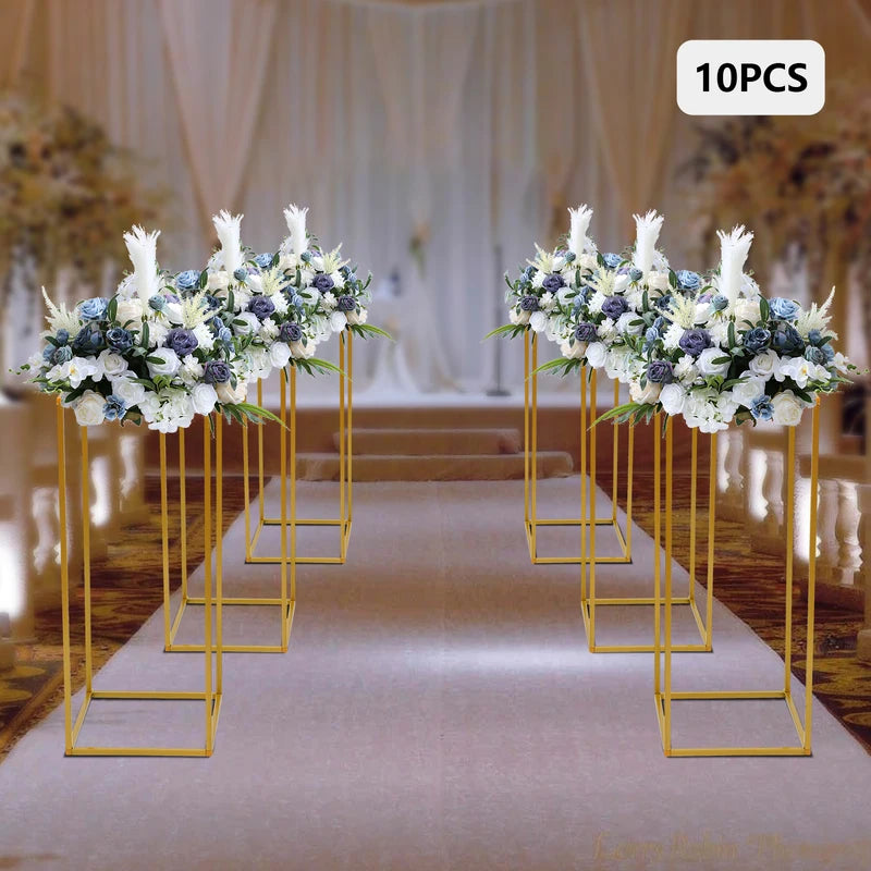 Wedding Flower Stand Set 10 Pieces Gold Metal Column Racks for Event Decor
