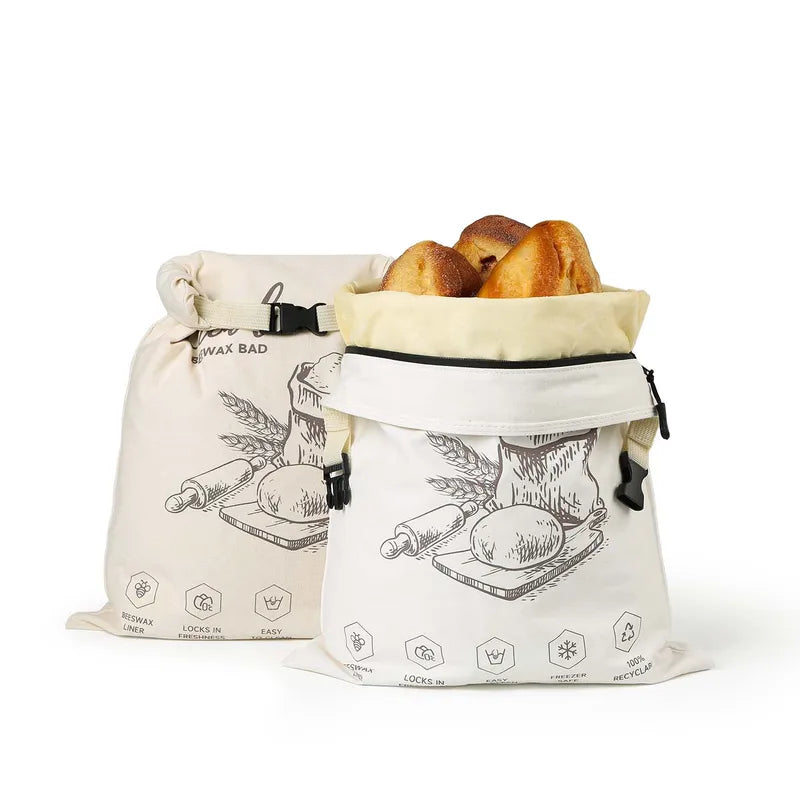 Reusable Beeswax Bread Bag with Zipper - Food-Grade Sandwich Storage