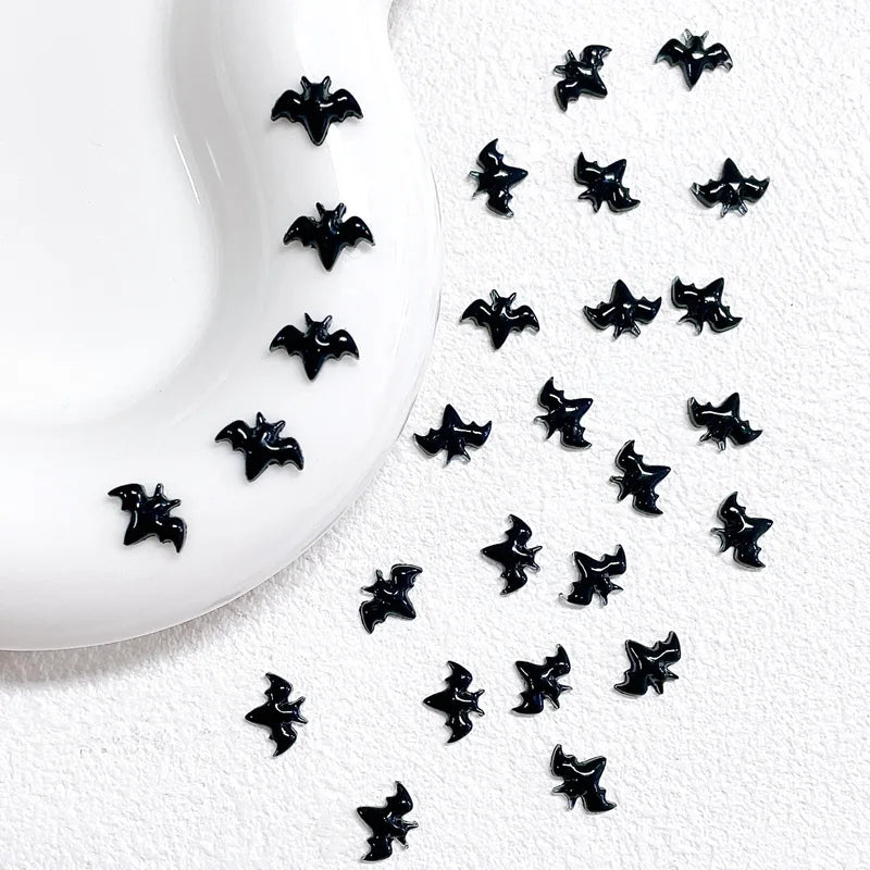 Halloween Nail Charms 50pcs Resin Nail Art Decorations Black Bat for Manicure DIY