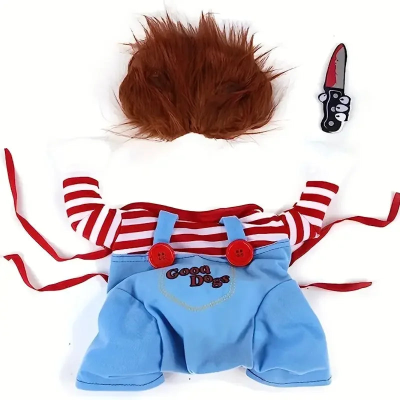Halloween Pet Dog Costume with Bloody Doll & Knife for Holiday Party - Multiple Sizes